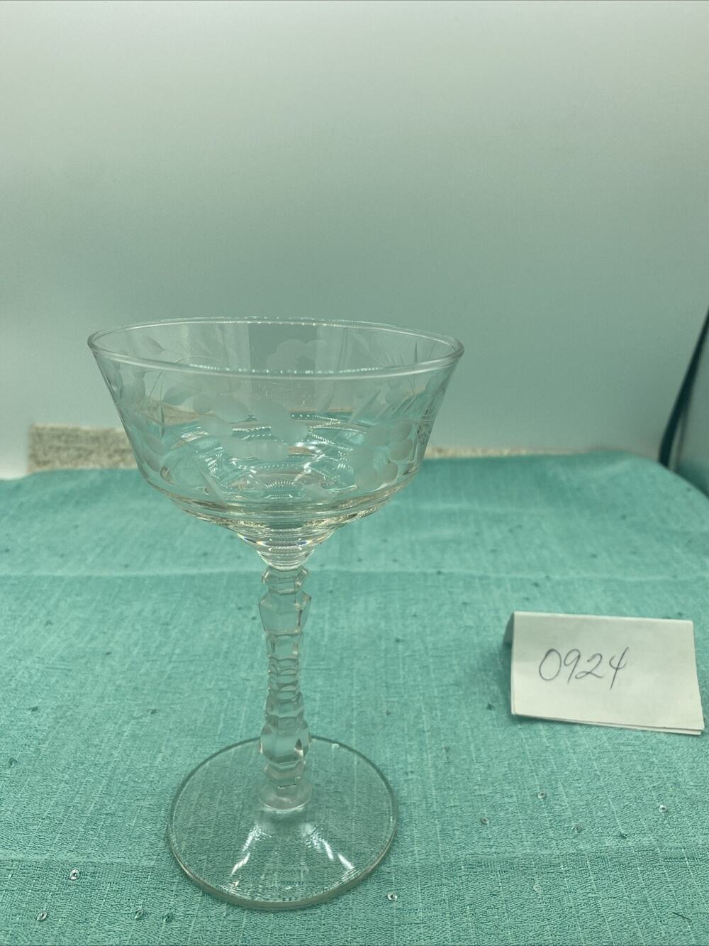 Rock Sharpe Cut Glass Wine Cocktail Tall Stem 6 1/4" Vtg Libbey